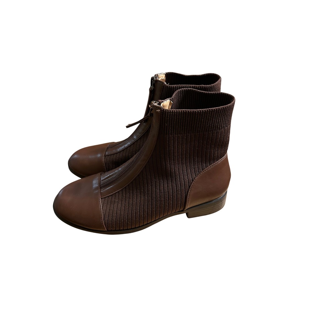 Journee Collection Womens Brown Ribbed Knit Front Zip Ankle Boots Sz 8 Fall Y2K